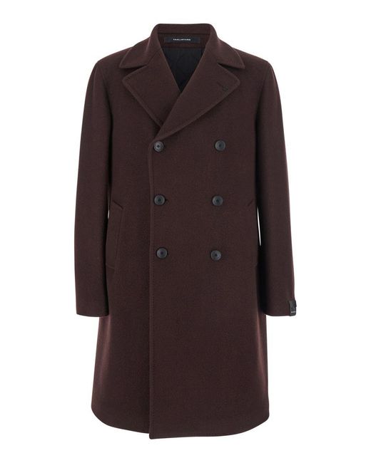 Tagliatore Brown 'Arden' Bordeaux Double-Breasted Coat With Notched Revers for men