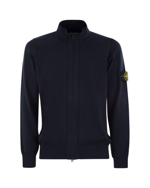 Stone Island Blue Cotton Cardigan With Zip for men