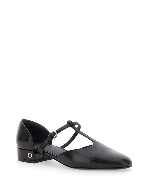Ferragamo White 'Lainette' Ballet Shoes With T-Strap And Round Toe