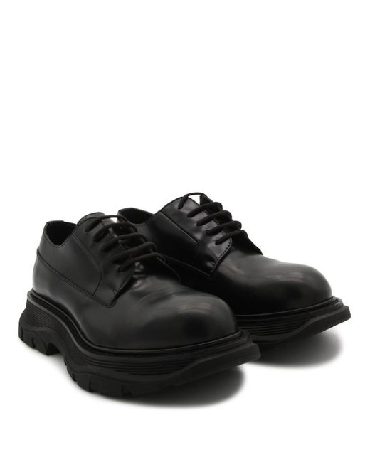 Alexander McQueen Black Tread Leather Lace Up Shoes for men