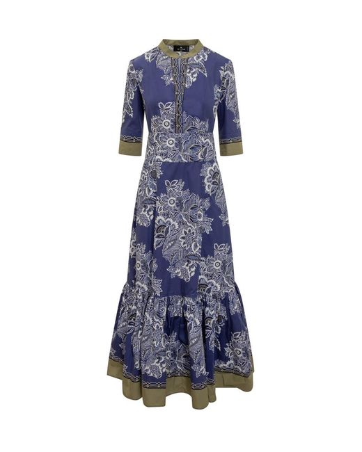Etro Blue Long Dress With Print