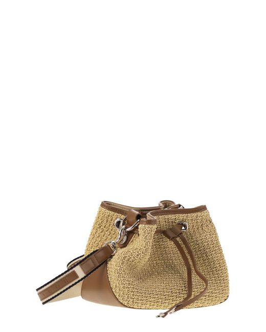 Hogan Natural Hocket Mini Raffia And Leather Bucket