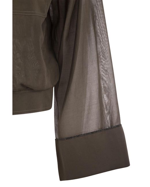 Brunello Cucinelli Brown Cotton Organza Shirt With Shiny Cuffs