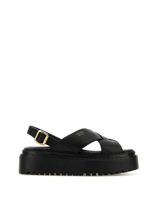 Prada Black Leather Sandals
