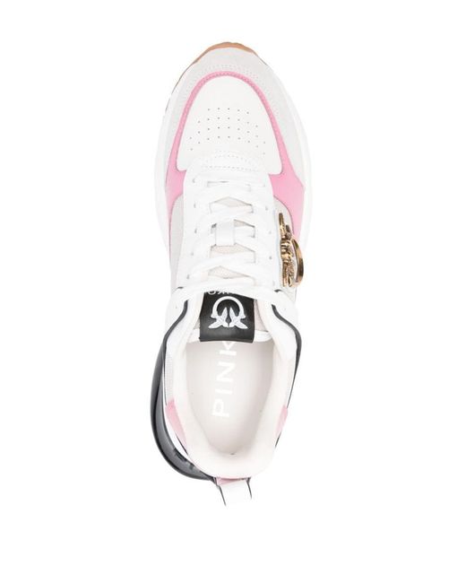Pinko White Calf Leather Ariel Sneakers With Inserts