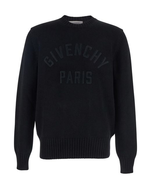 Givenchy Blue Crew Neck Sweater With Logo Lettering On The Front for men