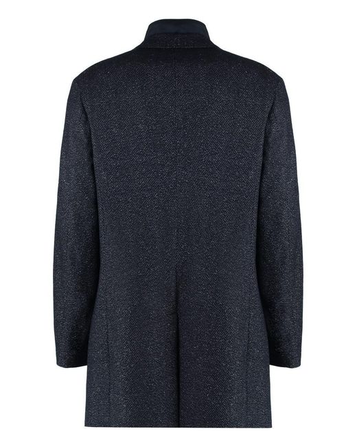 Boss Blue Wool Blend Coat for men