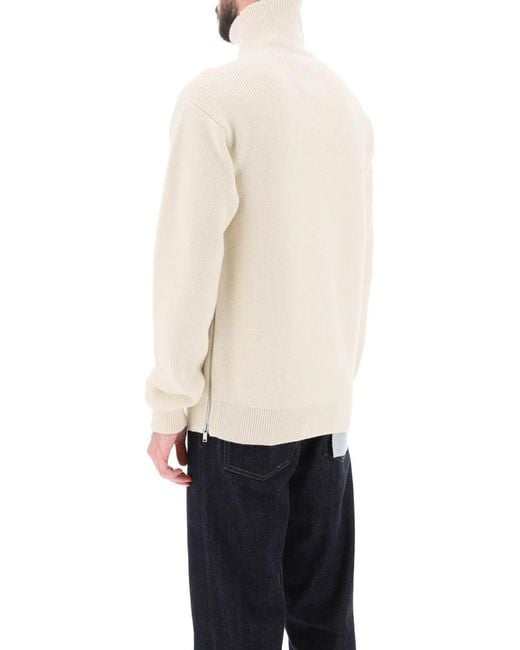 Jil Sander White Side Zip High Neck Sweater for men
