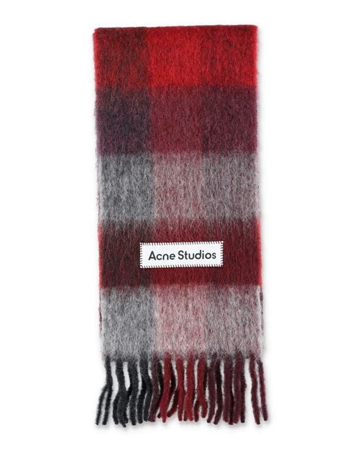 Acne Red Mohair Check Scarf for men