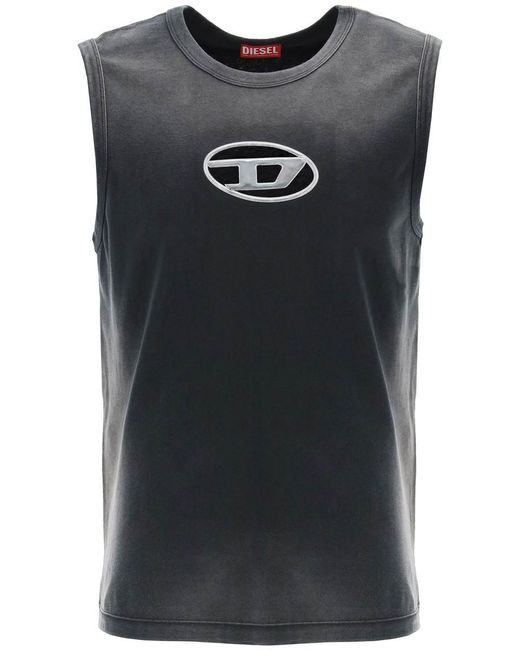 DIESEL Black Sleeveless Top With Oval D Logo for men