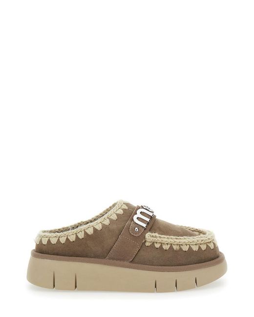 Mou Brown 'Bounce' Mules With Logo Lettering And Open Rear