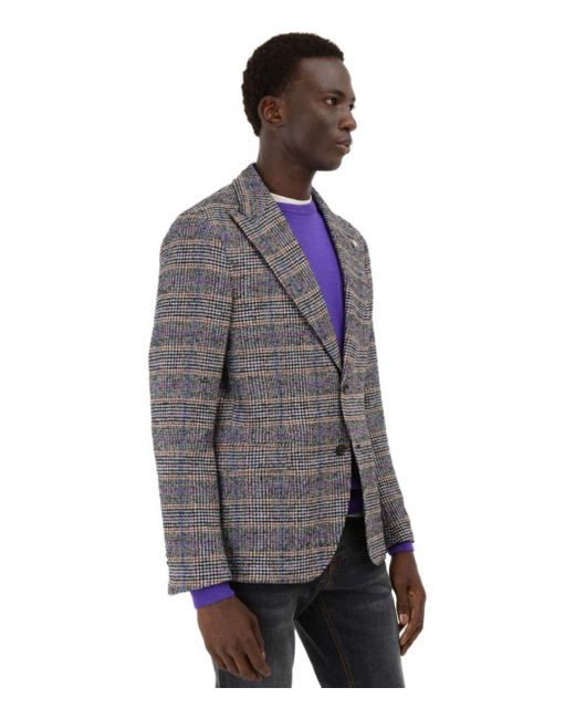 Manuel Ritz Gray Grey Prince Of Wales Single Breasted Jacket for men