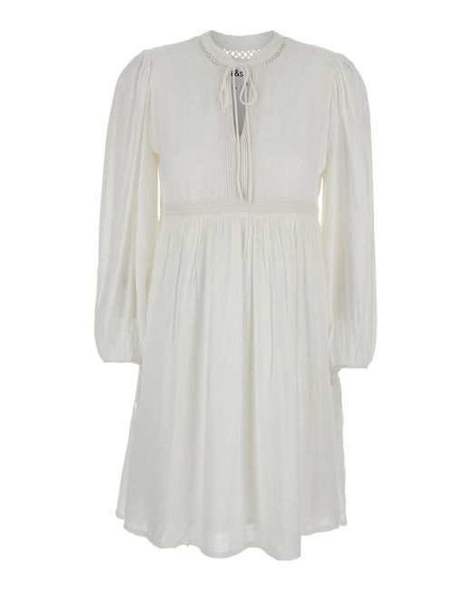 Ba&sh White Crewneck Mini Dress With Front Knot