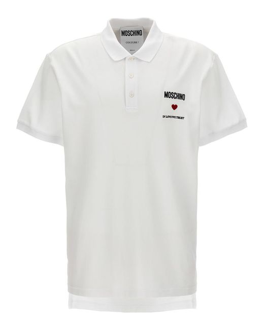 Moschino White In Love We Trust Polo for men
