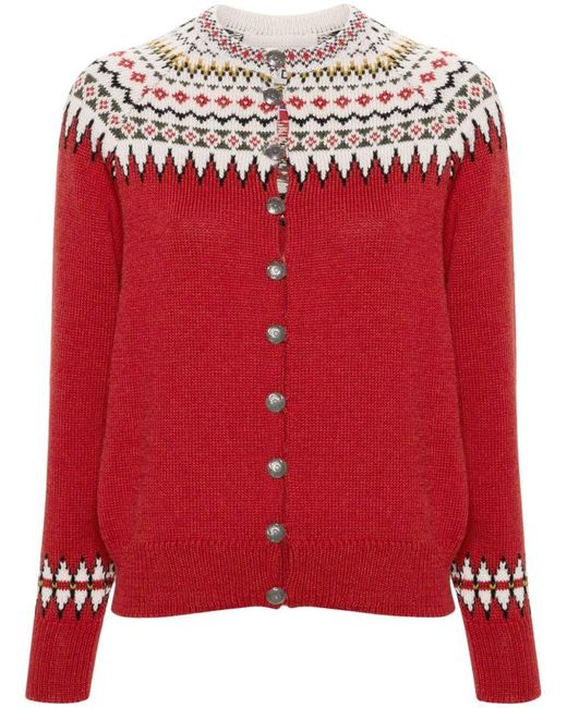 Bode Red Oslo Intarsia-knit Cardigan