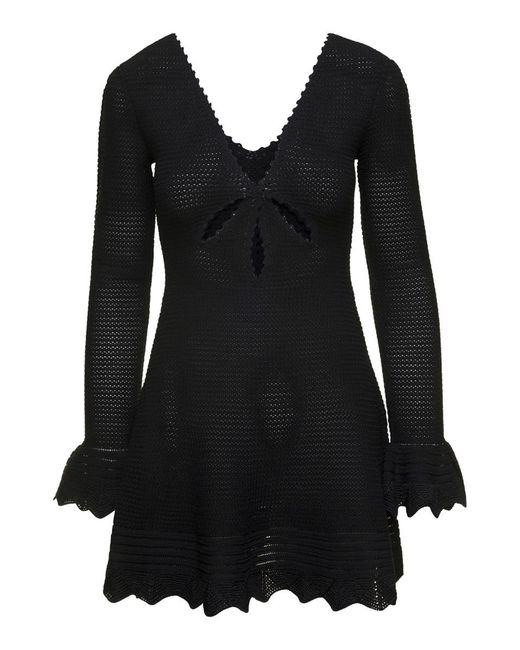 Self-Portrait Black Knit Long Sleeves Mini Dress