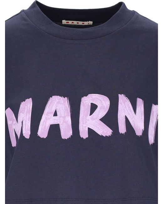 Marni Blue Logo Crop T-shirt