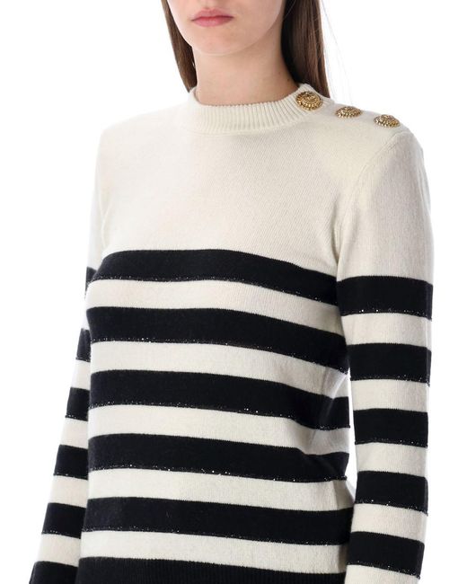 Balmain Blue Striped Buttoned Knit