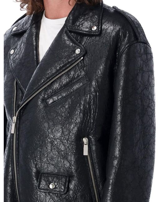 Off-White c/o Virgil Abloh Black Crinkled Leather Biker Jacket for men