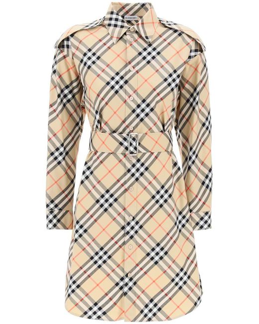 Burberry Natural Ered Cotton Chemisier Dress