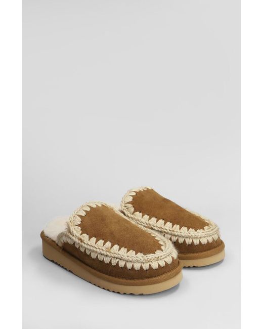 Mou Brown Eskimo Stitching Slipper-Mule