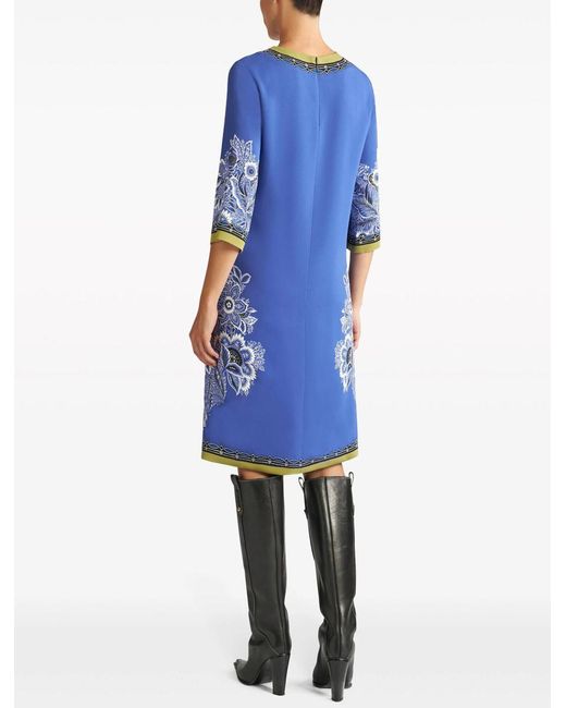 Etro Blue Floral Knee-Length Tunic Dress