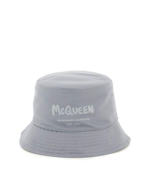 Alexander McQueen Gray Mcqueen Graffiti Bucket Hat for men