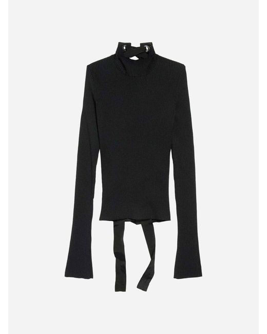 Balenciaga Black Ribbed Sweater With Laces