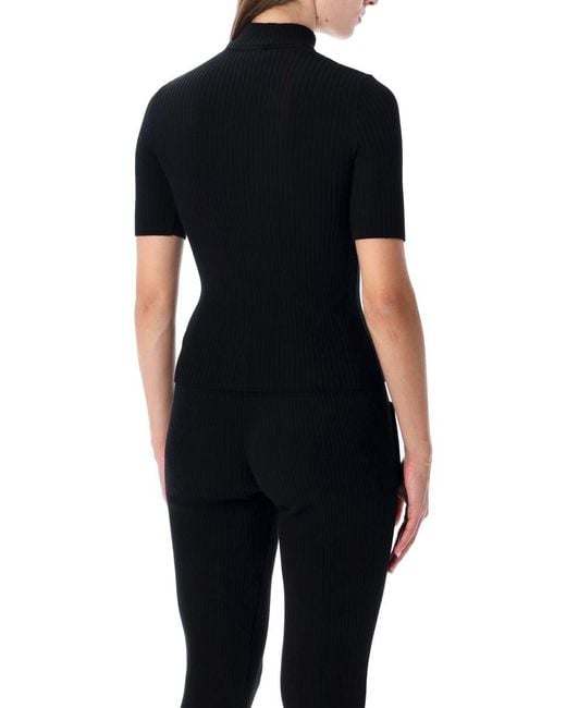 Courreges Black Rib-Knit Short-Sleeve Sweater