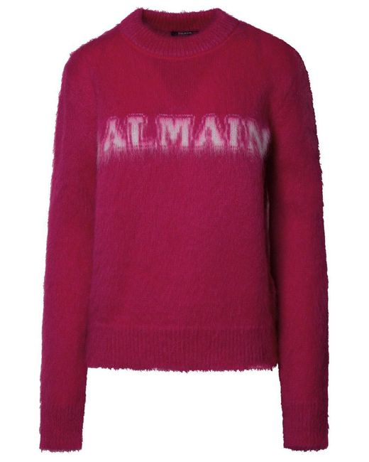Balmain Red Fuchsia Virgin Wool Blend Sweater