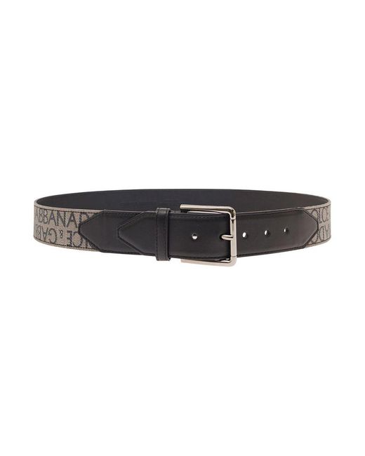 Dolce & Gabbana Natural Belt With All-Over Jacquard Logo And Leather Inserts for men