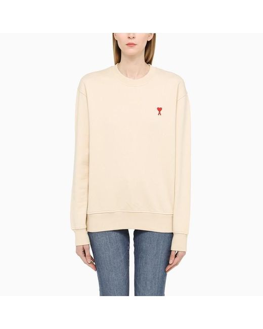 Ami Paris Ami De Coeur Vanilla Crewneck Sweatshirt in Natural | Lyst