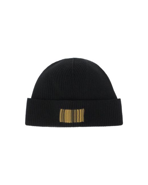 VTMNTS Black Barcode Logo Beanie Hat for men