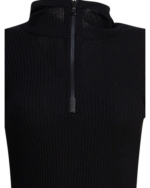 Brunello Cucinelli Black Sweater With Hood And Half Zipper