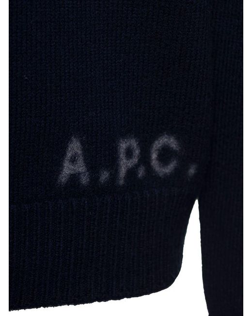 A.P.C. Blue Edward Crewneck Sweater With Embroidered Logo for men
