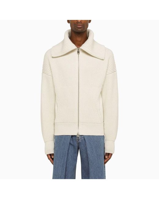 Alexander McQueen Natural Alexander Mc Queen Ivory Ribbed Cardigan In Wool And Cashmere for men