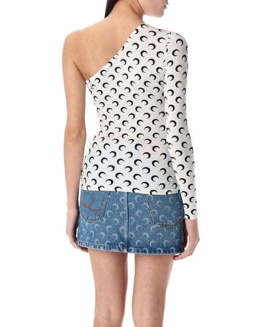 MARINE SERRE Blue Second Skin Moon Asymmetric Top