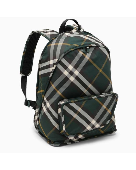 Burberry Green Shield Check Pattern Nylon Backpack for men