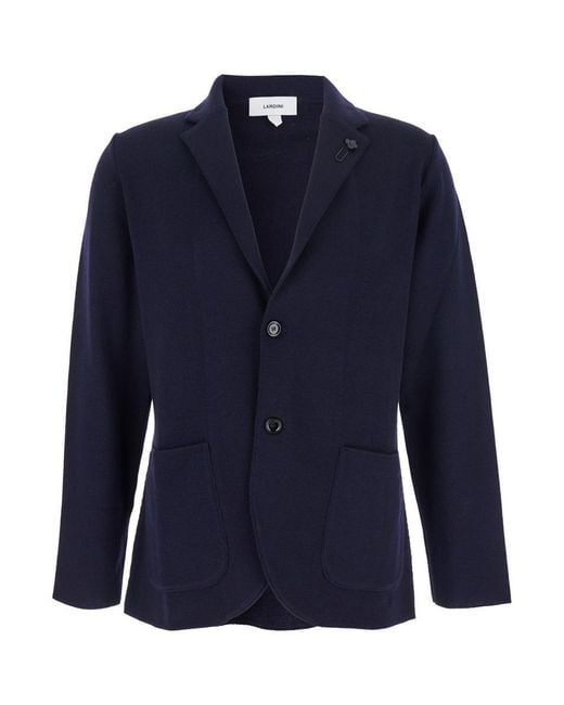 Lardini Blue Jacket With Classic Lapels And Button Fastening for men