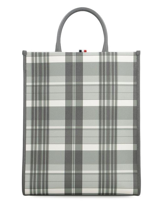 Thom Browne Gray Vertical Leather Tote for men