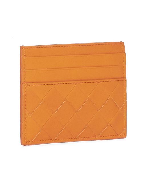 Bottega Veneta Orange Intrecciato Leather Card Holder for men