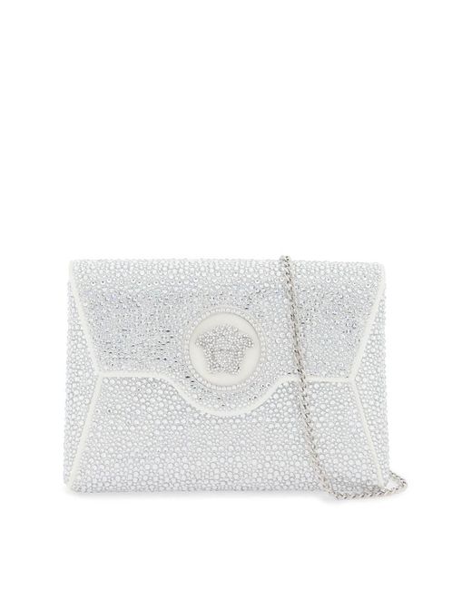 Versace White La Medusa Envelope Clutch With Crystals