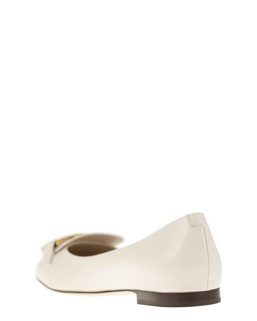 Tod's White Leather Ballerina With Accessory