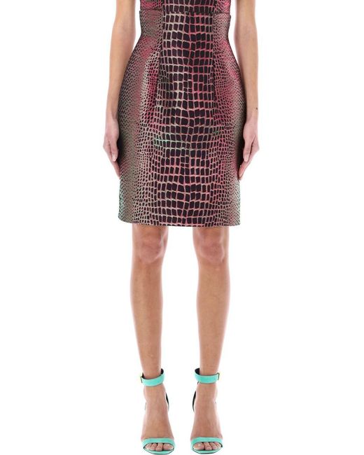 Balmain Red Metallized Crocco Jacquard Skirt
