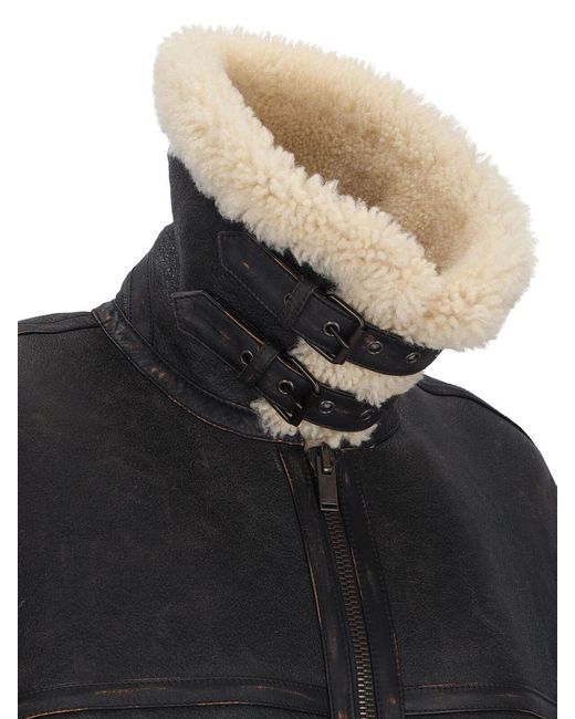 Saint Laurent Black Leather And Shearling Jacket