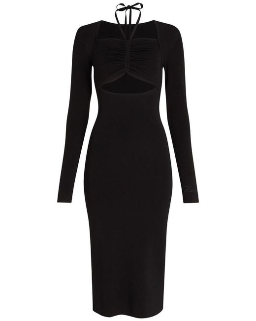Karl Lagerfeld Black Cut-out Long Sleeve Knit Dress