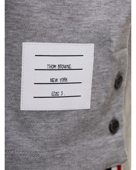 Thom Browne Gray Short Sleeve Tee W/ Rwb Stripe Trim for men