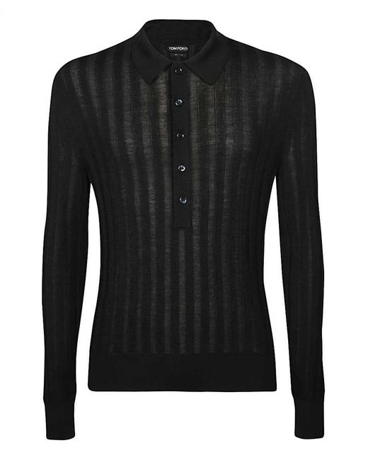 Tom Ford Ribbed Knit Polo Shirt in Black for Men | Lyst