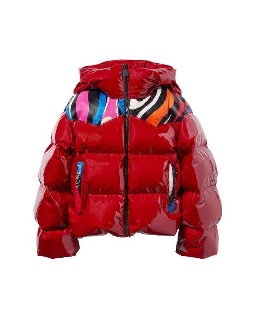 Emilio Pucci Red Marmo-print Hooded Quilted Jacket - Women's - Polyurethane/polyamide