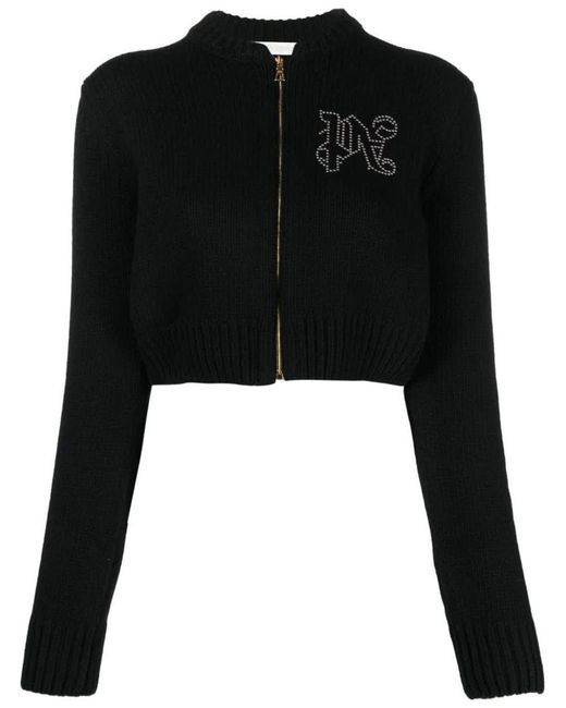 Palm Angels Black Monogram Stud Zipper Sweater Clothing